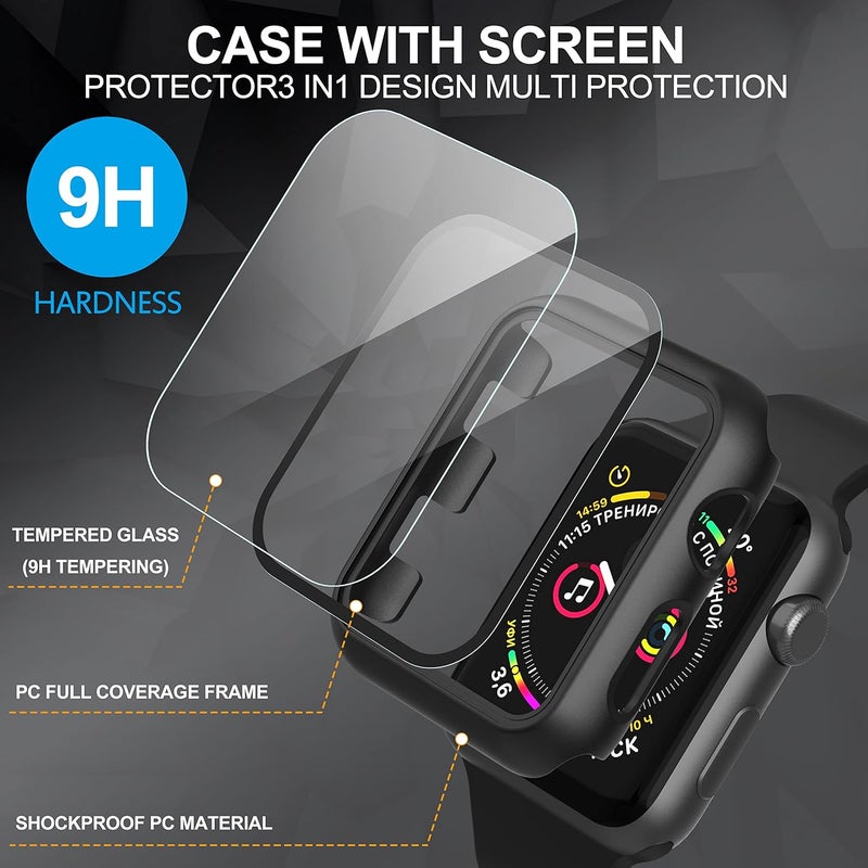 Diruite 2-Pack for Apple Watch Series 3/2/1 38mm Case, Ultra-Thin All-Around Tempered Glass Screen Protector Protection Cover for iWatch 38mm - Black - Image 3